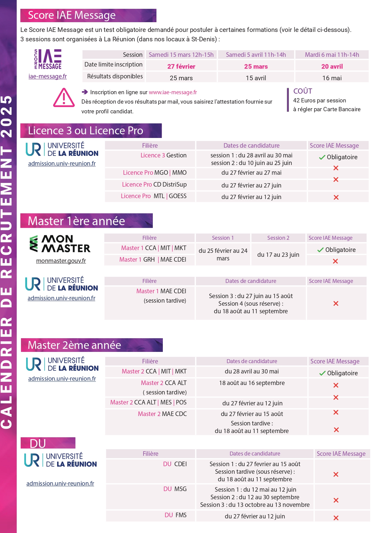 Calendrier de recrutement 2025