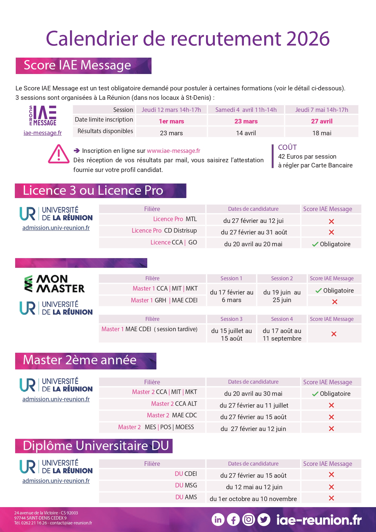 Calendrier candidature 20266